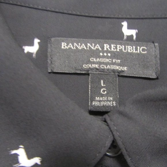 Banana Republic Black Llama Print Button Down Sheer Chiffon Top Women's L - Picture 4 of 5